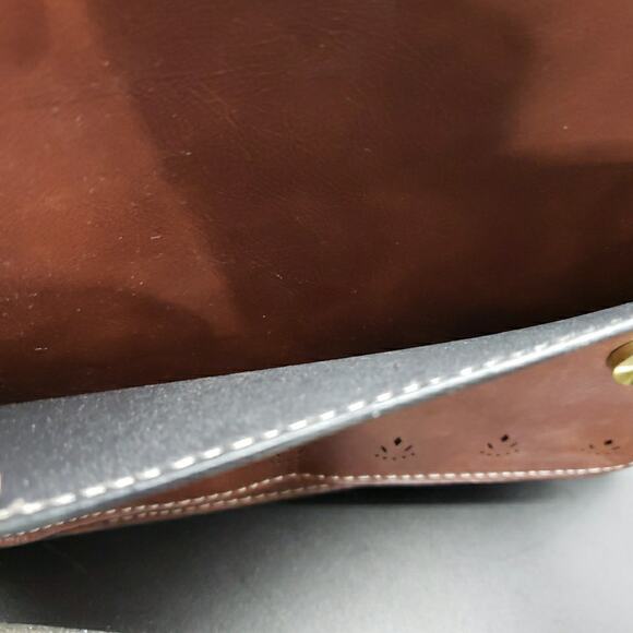 Ecosusi Faux Leather Satchel Purse Brown Cutout Detail Crossbody 11"x8.5" - Picture 9 of 10